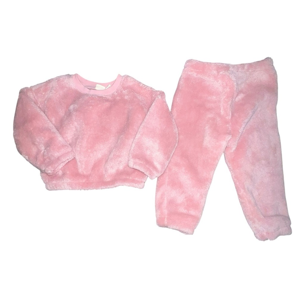 Baby Gap Unisex Fuzzy Sherpa Crew 2 Piece Set Size 18-24 Months Feather Pink